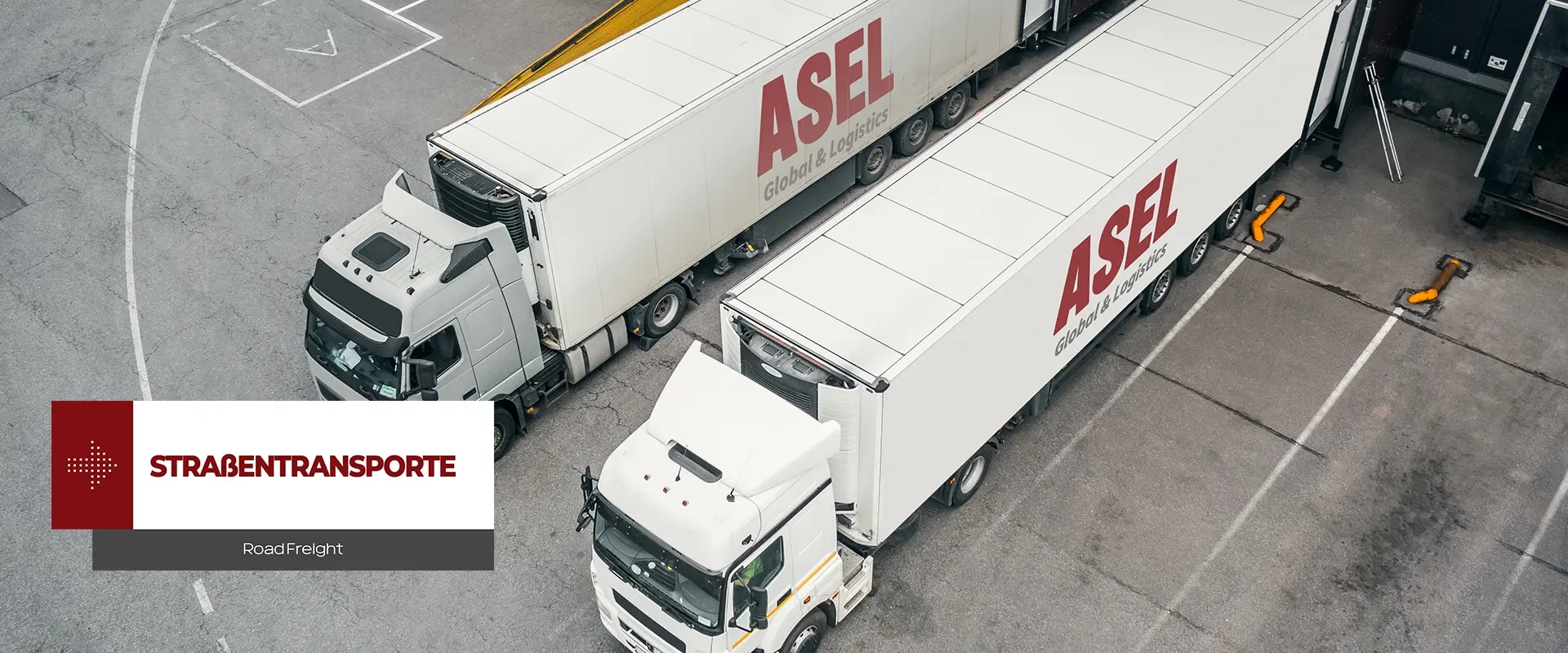 Asel Global repräsentiert zwei LKWs, die den Straßentransport darstellen