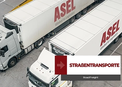 Asel Global repräsentiert zwei LKWs, die den Straßentransport darstellen